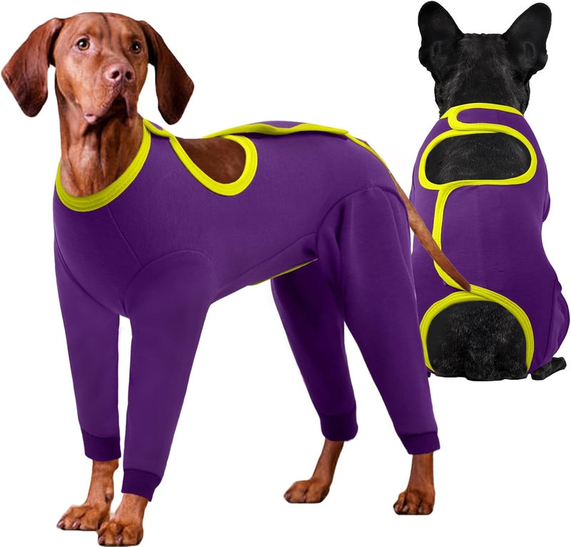 IDOMIK Dog Recovery Suit After Surgery,Long Sleeve Dog Surgical Onesie for Surgery,Soft Breathable Pet Pajamas Anti Shedding,Adjustable Bodysuit Prevent Licking Wound,Cone Collar Alternative,Purple,L - Image 1